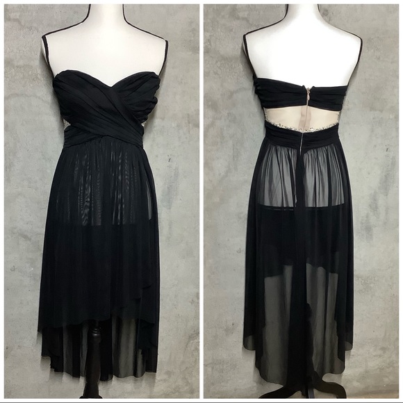 🌺 STRAPLESS DRESS HILO SHEER BLING PADDED MIDI HEART TOP HIGH LOW PETITE SMALL - Picture 8 of 16